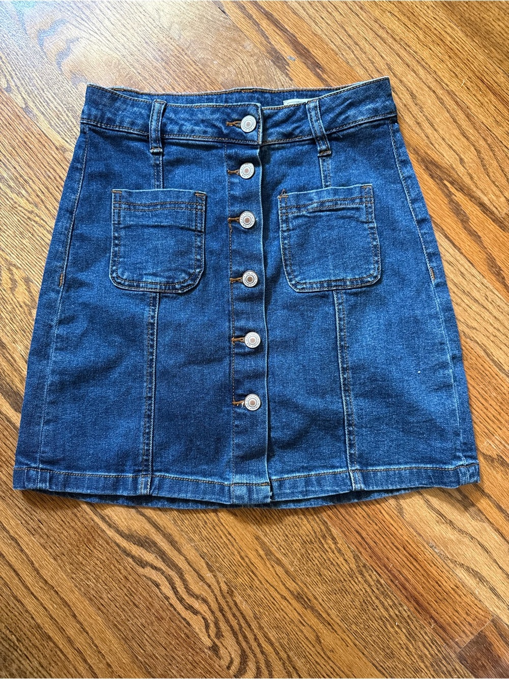 H&M Dark Blue Button-Front Denim Mini Skirt